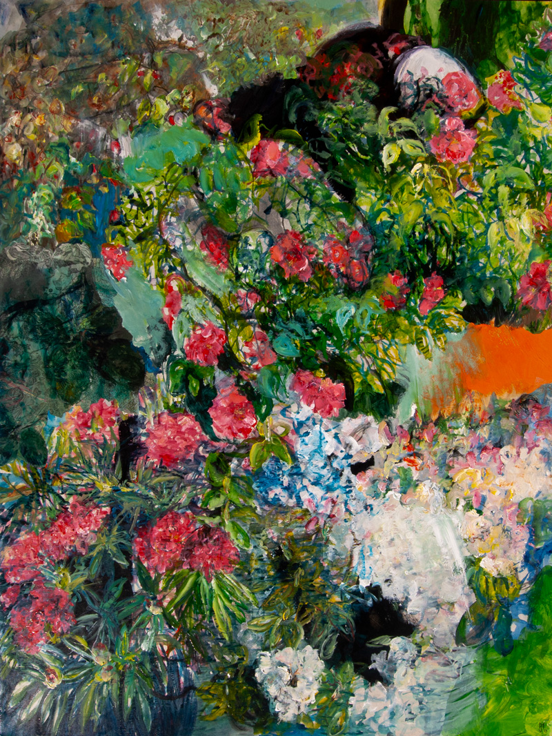 Nolwenn Guillou – peinture 1,20m x 1,60m – Rhododendrons et camélias