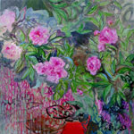 Pivoines — techniques mixtes — 1,10m x 1,10m — Nolwenn Guillou